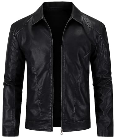 Zbrandy Mens Leather Jacket Faux Leather Motorcycle Jackets Turn Down Collar Biker Coat Outwear Black M