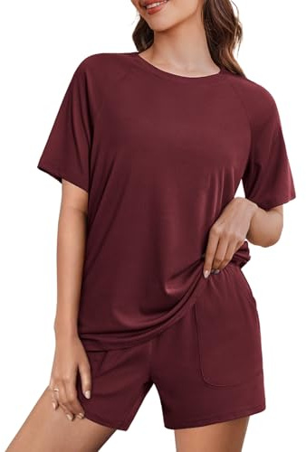 Ekouaer pyjamas dam kort pyjamas set sommar nattkläder Shorty pyjamas kortärmad hemmadräkt rund hals loungewear