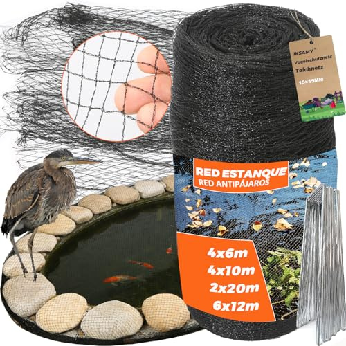 Filet Oiseaux Filet de Protection - 6 x 12 m Filet Anti-Oiseaux pour étang 20 g/m²-Noir, Filet Protection Maille Fine pour Bassin, Arbres, fruitiers