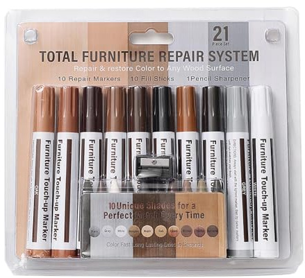 Möbelreparationssats 10 Färger - Trämarkörer Vaxpinnar Med Vassare | Wood Filler Pennor | Scratch Remover Pennor - För Fläckar Golv ScratchBord Skrivbord Snickare Reparation