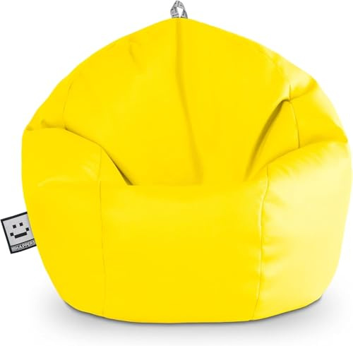 Happers Pouf Bambini Poltrona Morbida a Sacco per Sedersi con Imbottitura Puff per Gioco Relax Lettura Puffo Interno Ecopelle Quotidiano di lunga Durata Giallo