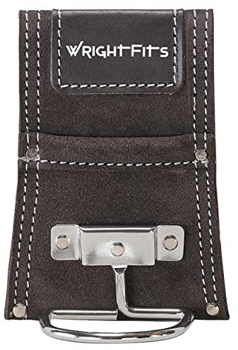 WrightFits Leather Drill Holster Double Nail and Hammer Holder Multi Pockets Tool Work Pouch Organiser & Belt |For Builders, Carpenters, Gardeners, Electricians (Nail and Hammer Pouch) (Hammer Holder)