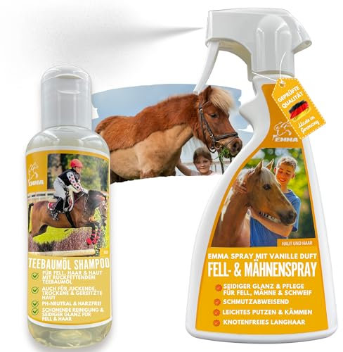 Mähnenspray Pferd & Pferde Teebaumöl Shampoo Pferdepflege-Set I Pferdeshampoo Schweifspray für Pferde Mädchen Geschenk I Hundeshampoo gegen Geruch für irritierte Haut I Fellpflege Hund Pferd 0,25 0,5l