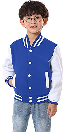 NHUHEQ Baseball Jackets Boys Girls Fit Varsity Jacket Kids Warm Combed Cotton Fleece Jackets (Blue,12Y)