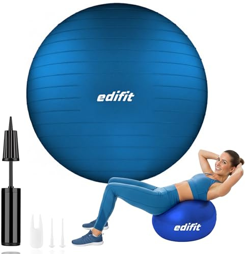 EDIFIT, Gymnastikball, 55, 65 und 75, Pezziball, Einschließlich Inflator, Pilates Ball, Sitzball, Pilates, Yoga Ball, Gymnastik (65cm, Blau)