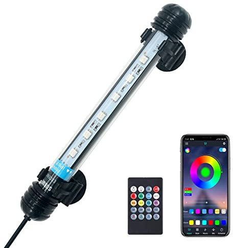 VARMHUS Sumergible Lámpara LED del tanque de peces con control remoto y APP,Lámpara Impermeable para Acuario,DIY espectro completo Color opcional y temporización inteligente RGB (19cm)