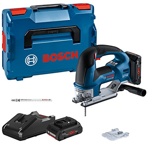 Bosch Professional 18V System Akku Stichsäge GST 18V-155 BC (mit Bügelgriff, bürstenlosem Motor, inkl. 2x Akku ProCORE18V 4.0Ah, Schnellladegerät GAL 18V-40, 2x Stichsägeblatt, L-BOXX)