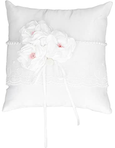 Eheringkissen, Ringträgerkissen Spitze Schleife Blume für Hochzeit mit Vintage Rustikale Spitze Schleife Ringkissen für Hochzeitszeremonie Vorschlag Jahrestag