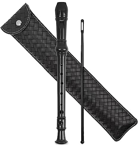 Jasenna Recorder Instrument for Beginner Adults,8-Hole Soprano Descant Recorder Music Flute with with Cleaning Rod & Leather Case For Home Entertainment(2-Woven Black）