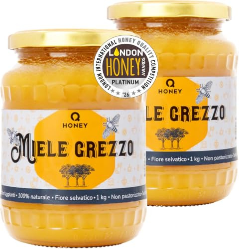 Q Honey Miele Grezzo, 100% Naturale, Non Filtrato, 1 kg | Non Pastorizzato, Dall'Alveare, Medaglia Platino Concorso Internazionale Londra 2026