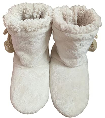 Minetom Damen Hohe Hausschuhe Warm Hausstiefel Winter Hüttenstiefel Plüsch Dick Hüttenschuhen Unisex Winterhausschuhe Kuschelig Pantoffeln rutschfest Slipper Stiefel Schuhe A Weiß 35/38 EU
