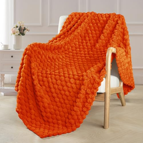 Exclusivo Mezcla Coperta Plaid Pile di Flanella per Divano, 130x170 CM Coperta Letto Singolo con Elegante Jacquard, Morbida e Calda, Arancio bruciato