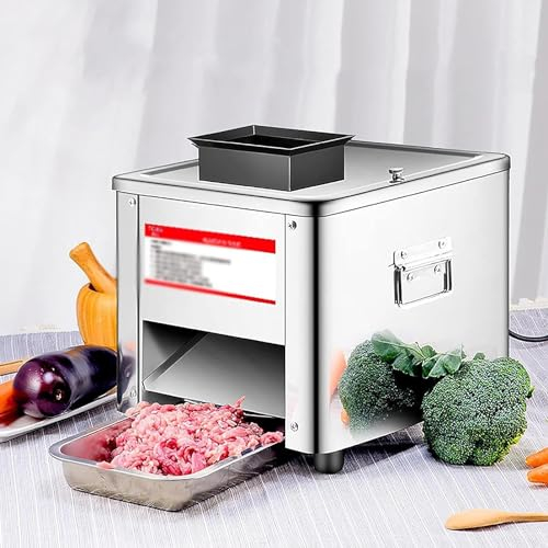 Qiang Máquina Cortadora De Carne Escritorio Comercial,Cortadora Fiambre Eléctrica 200Kg/H 850W,Cortadora De Alimentos De Restaurante De Acero Inoxidable,para Rebanadas,Tiras Y Cubos,2.5-20mm