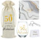 DEARLIVES 50th Birthday Wine Glasses - Personalised Gold Wine Glass Gifts, 17 Oz Bottle Bags for Women & Men