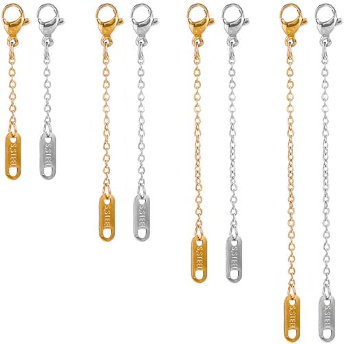 OQKAHIV Juego de 8 extensores de collar de acero inoxidable en tonos oro y plata, Ideales para ajustar la longitud de collares, pulseras y tobilleras de forma delicada y sencilla