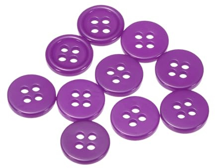 QUARKZMAN 10 piezas de Botones de Costura de 18L 15/32 (11.5mm) Redondos de Resina con 4 Agujeros Planos para Costura de Ropa y Manualidades, Color Morado