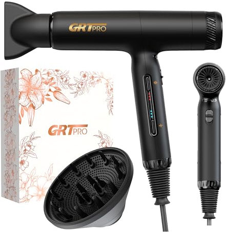 Asciugacapelli Phon Capelli Professionale 2200W EC Motor 100,000RPM,Phon da Viaggio 320g,Asciugacapelli Ionico 200Milioni di Ionici,Phon con Diffusore 4 Temperature 3 Velocità per i viaggi Sport Donne