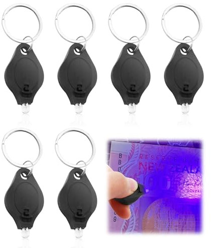 6 mini torce a LED con controllo note nere, torcia con rilevatore UV, filigrana, tascabile, piccole torce portatili per appunti di carta, portachiavi, colore nero