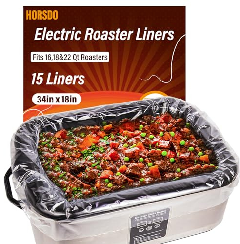 HORSDO Electric Roaster Liners – 15 Count Disposable Roaster Liners 18x34 inch, Fits 16, 18, 22 Quart Roasters,Food-Safe, BPA-Free,Convenient Disposable Liner for Easy Clean-up (15)