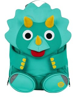 Affenzahn Amico Grande Mochila de guardería para niños de 3 a 5 años guardería a tiempo completo divertida funcional volumen 8 L, Dinosaurs - Verde, Talla única, Mochila