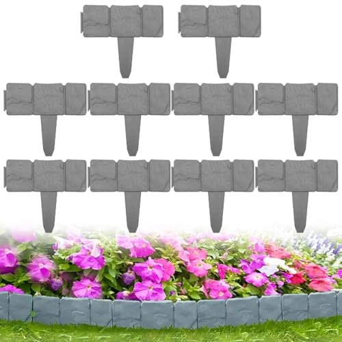 Rasenkanten, Beetbegrenzung, Rasenkantensteine, Palisaden,10 Stück Rasenkante Kunststoff Grau, 25x23cm, für Gartenrasen