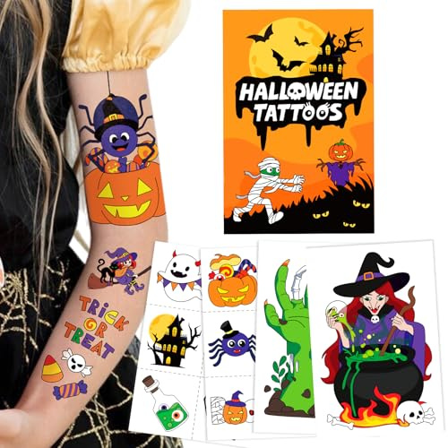 Acevegue Tatouage Halloween Enfant 56 Motifs, Tatouage Ephemere Activite Manuelle Bricolage Halloween Enfant Fille Garcon, Decoration Accessoires Stickers Gadget Jeu Cadeau Anniversaire Pinata
