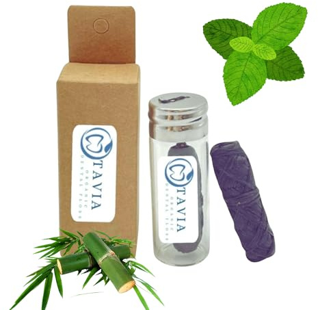 Tavia Bamboo Dental Floss – Biodegradable Charcoal Floss, Mint Flavour, 30m | Eco-Friendly Vegan Floss in Refillable Glass Jar | Natural Zero-Waste Dental Flossing Tape