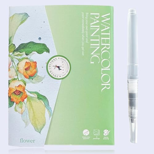 Glvomazty Cahiers D'aquarelle Livre, Carnet Coloriage Adulte Anti Stress, Livre-Magique-Eau Peinture Avec Pinceaux et 12 Couleurs pour Débutants Adultes Cadeau Creatif