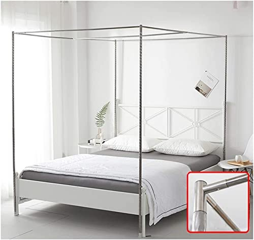 Sängbaldakiner, uppgraderad sängbaldakinfäste – kraftig ram i rostfritt stål för myggnät, 4 hörnsängstolpar, förtjockad gängad design med hållbara metall-t-kontakter (1 x 2 m