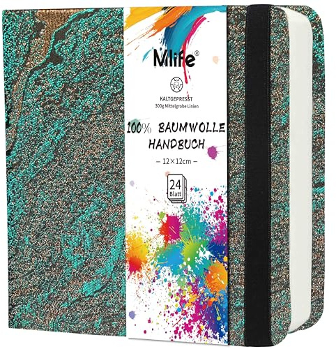 Mlife Fyrkantigt Dubbelsidigt Skissblock I Akvarellpapper, 100% Bomull, 300 G/M², Syrafritt, Akvarellblock Perfekt För Konstälskare, Vuxna Och Studenter, 12,5 X 12,5 Cm, Gröna Vågor