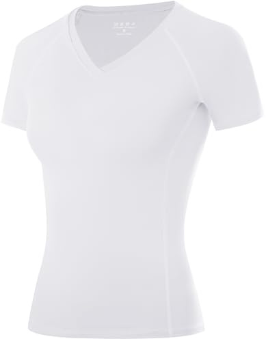 WISMBOX Women's Compression Shirt Short Sleeve, V Neck Gym Top Quick Dry Athletic Base Layer for Yoga Running Workout Sports