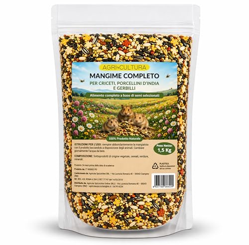 AGRI-CULTURA® | Mangime Completo Criceti, Porcellini d’India e Gerbilli 【1,5 Kg】| Miscela di Semi Naturali Selezionati | Alimentazione Bilanciata Ricca di Fibre e Nutrienti | Made in Italy.