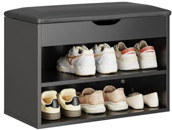 SoBuy Panca Scarpiera da Ingresso, Panca Contenitore, Panca Ingresso 3 in 1, per Piccoli Spazi, Ingresso, Corridoio, Camera da Letto, Nero, 60 x 30 x 43 cm, FSR25-SCH
