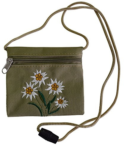 Spatzenland Brustbeutel mit Blumen-Stickung in 3 Farben - Oliv