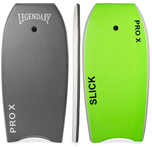 Bodyboard for Beach with Hard Slick Bottom, Boogie Boards for Kids & Adults, Legendary Pro X Heat Sealed with EPS Core, Leash (37'', Dark Gray/ Green)