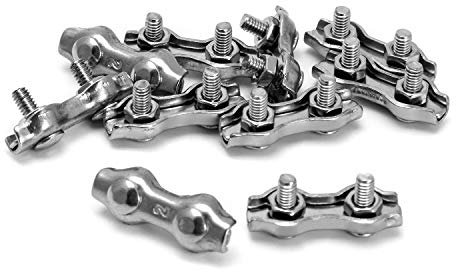 QWORK® M2 Duplex Klemme Drahtseilklemme, Edelstahl 304 Seilklemme Rostfrei Kabelklemme für 1mm - 1,5mm Drahtseil Stahlseil Wäscheleine Markise Fixiert, 10 Stück