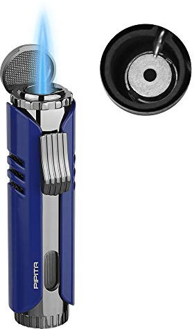 PIPITA Cigar Torch Lighter Windproof Butane Gas Firelighters Jet Single Flame Cigar Lighter, Adjustable Flame and Refillbale Fuel Metal Pocket Lighters for Men Gifts(Without Gas)