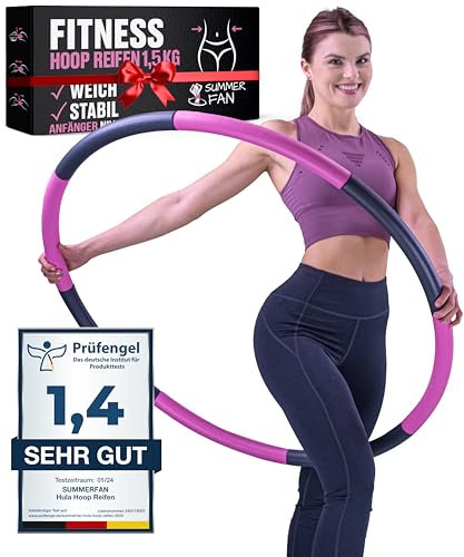 SummerFan Hula Hoop Reifen für Anfänger ohne Wellen und Noppen [1kg bis 1,5kg, 75-100 cm, 6-8 Segmente] - Hullahub Fitness Sport für Erwachsene zum abnehmen