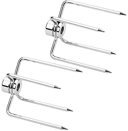 2 Pezzi Forchette per Barbecue,Forchetta da Carne per Spiedo per Barbecue,Forchetta Barbecue Rotante,Forchetta per Barbecue a Carbonella,con Vite di Bloccaggio,per Barbecue Accessori (Ferro Cromato)