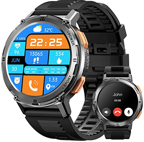 KOSPET Smart klocka för män, 1,43 tum, AMOLED-skärm, alltid, 60 dagar, batteritid, 50 m, vattentät, militärklocka för män, Smartwatch 70 lägen, sport, 24 timmar, sömnspårning, puls