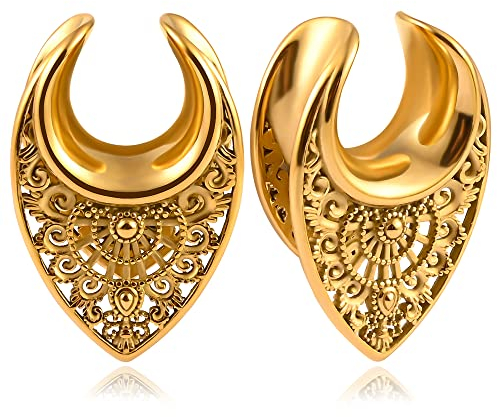 Vankula Ohr Tunnel Flesh Plug Saddles Hohl Edelstahl für Gestreckte Expander Ohrpiercing 10mm(00G) Gold