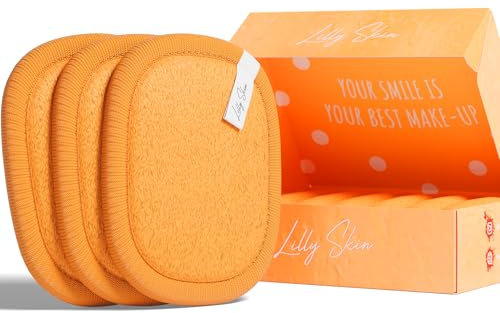 Waschbare und wiederverwendbare Make-up Entferner Pads von Lilly Skin – Rechteckige Mikrofaser-Reinigungs- und Peeling-Tücher für die Gesichtshaut – Box mit 7 Pads - Edler Pfirsich