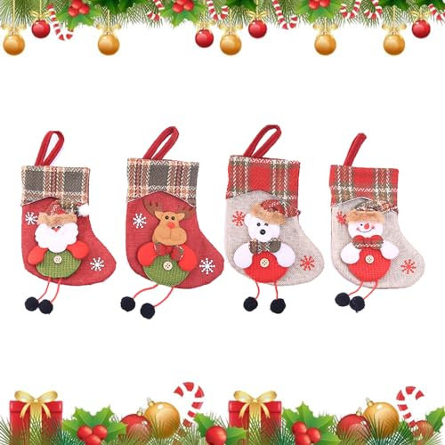 xlwen Nikolaussocken 4Pcs Nikolausstiefel Geschenkbeutel, Christmas Socking für Kamin Wand Ideal zum Dekorieren Ihres Zuhauses, Ihres Weihnachtsbaums, Ihres Büros, von Weihnachtskränzen.