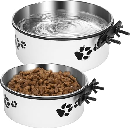 2 Stück hängende Hundebox Wassernapf kein Verschütten, Zwinger Wassernapf für Hundekäfig Zubehör montierbar Edelstahl Hundefutter Wasserspender Dish Coop Cup für mittelgroße und große Hunde Haustier