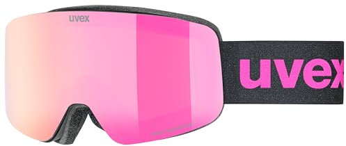 uvex pwdr FM - Skibrille für Kinder - mit Visier - beschlagfrei - black matt/pink-clear - one size