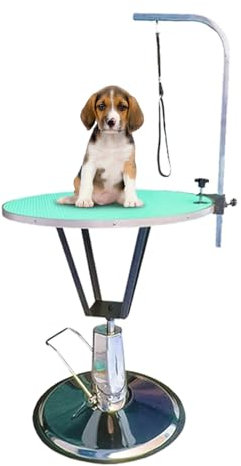 Mesa Peluqueria Canina Hidraulica Giratorio y Elevable Mesa de Peluquería Altura Regulable 78-92cm con Tablero Antideslizante para Perros y Gatos(Green,S)