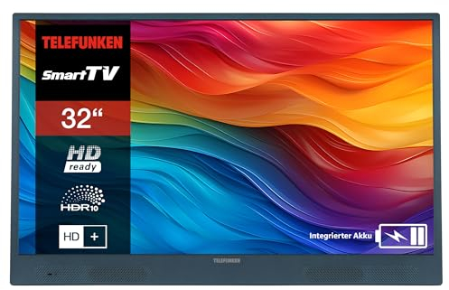 Telefunken 32 Zoll Fernseher tragbar mit integriertem Akku (HD Smart TV, Triple-Tuner, 6 Monate HD+ inkl.) PL32BI blau