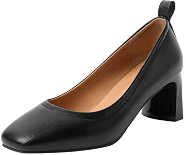 Ballet Pumps for Women UK Black Platform Trainers Ladies Fashion Solid Color Leather Square Head Thick High Heeled Casual Shoes Black Canvas Shoes Women Wedding Shoes for Women (Black, 5.5)