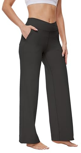 SOOWOT Wide Leg Trousers for Women High Waisted Dress Yoga Pants with Pockets UK Casual, Lounge, Work, and Office Sweatpants 29 Black M