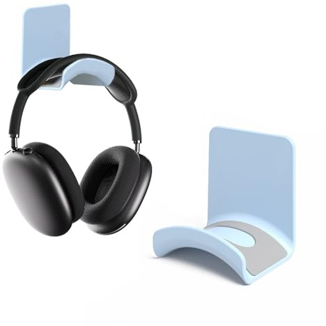 wigmoa S-T8 - Supporto compatto per cuffie sotto la scrivania, montaggio a parete, con gancio adesivo sicuro, compatibile con Airpods Max e la maggior parte delle cuffie/controller (blu/montaggio a